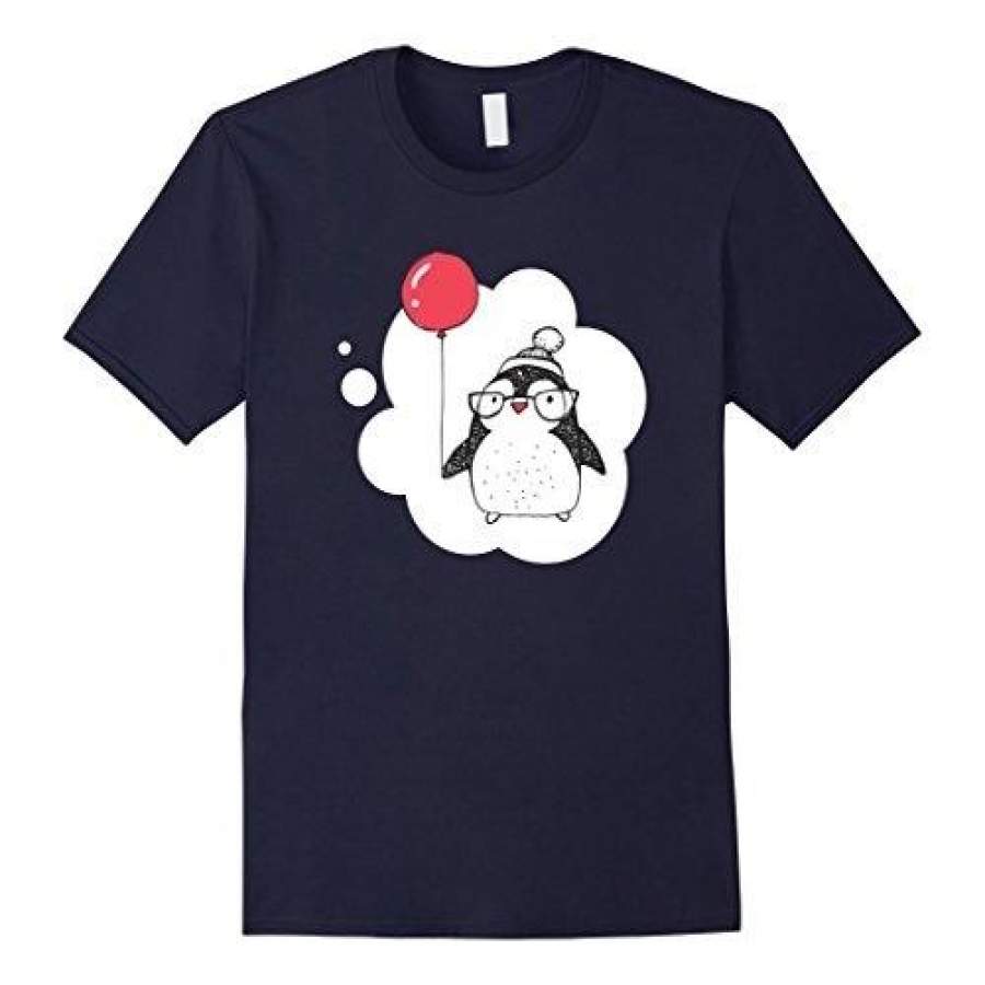 Cute Nerdy Penguin & Balloon fashion short sleeved T-shirt Penguin Lover tee shirt & Gift