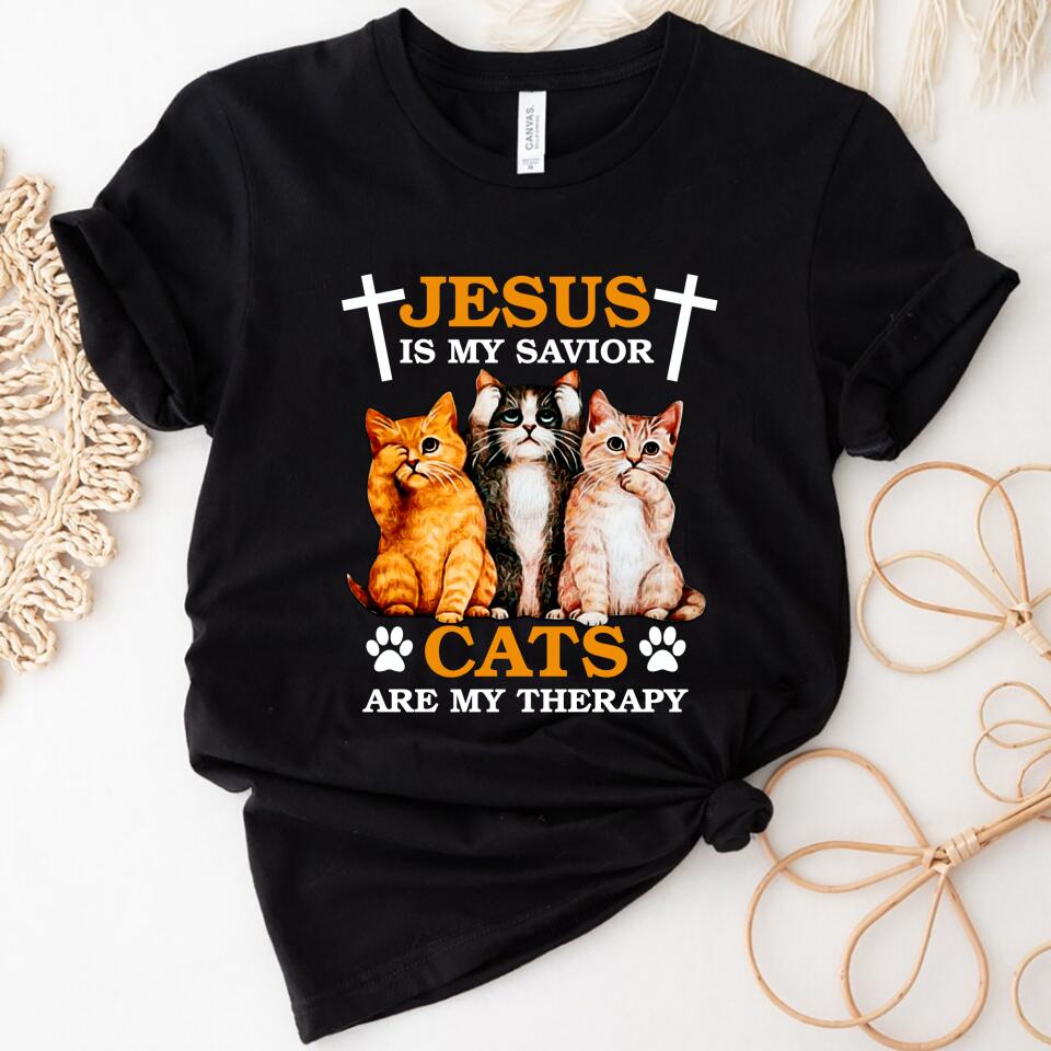 Jesus Is My Savior Cat Are My Therapy Women Shirt – Trending Personalized