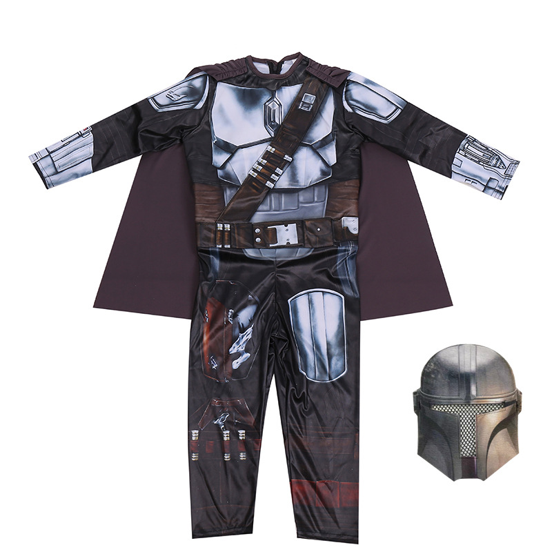 Bounty Hunter Mandalorian Costume Kids Cosplay Uniform Halloween Carnival Performance Party Costume Cloak Mask Jumpsuit Full Set alx