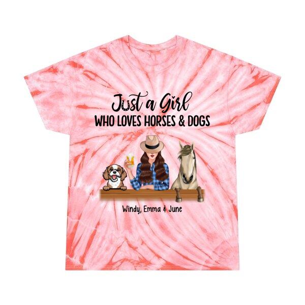 Personalized Tie-Dye Shirt, A Girl Who Loves Horses And Dogs, Gift For Dog Lovers, Horse Lovers