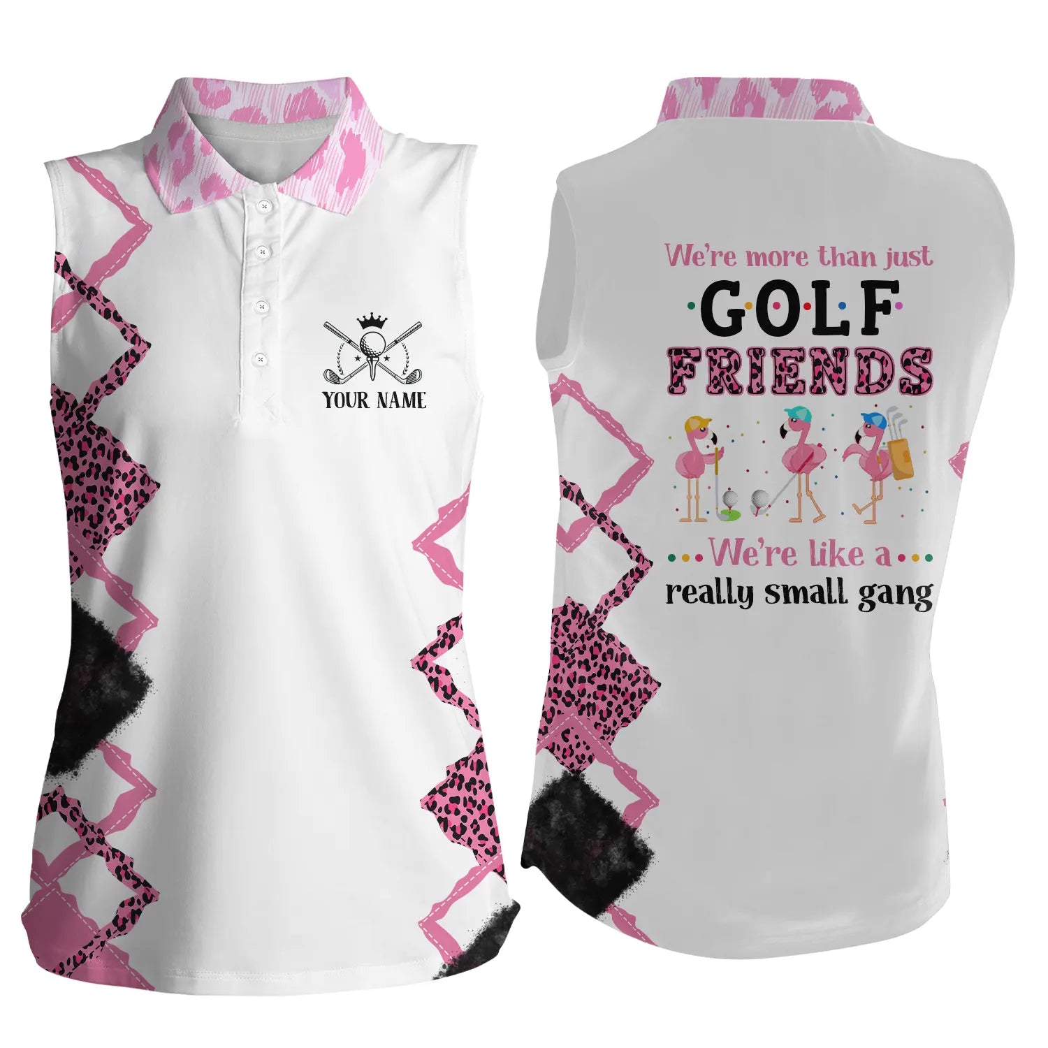 Womens Sleeveless Polo Shirts, We’Re More Than Golf Friends Flamingo Custom Pink Leopard Golf