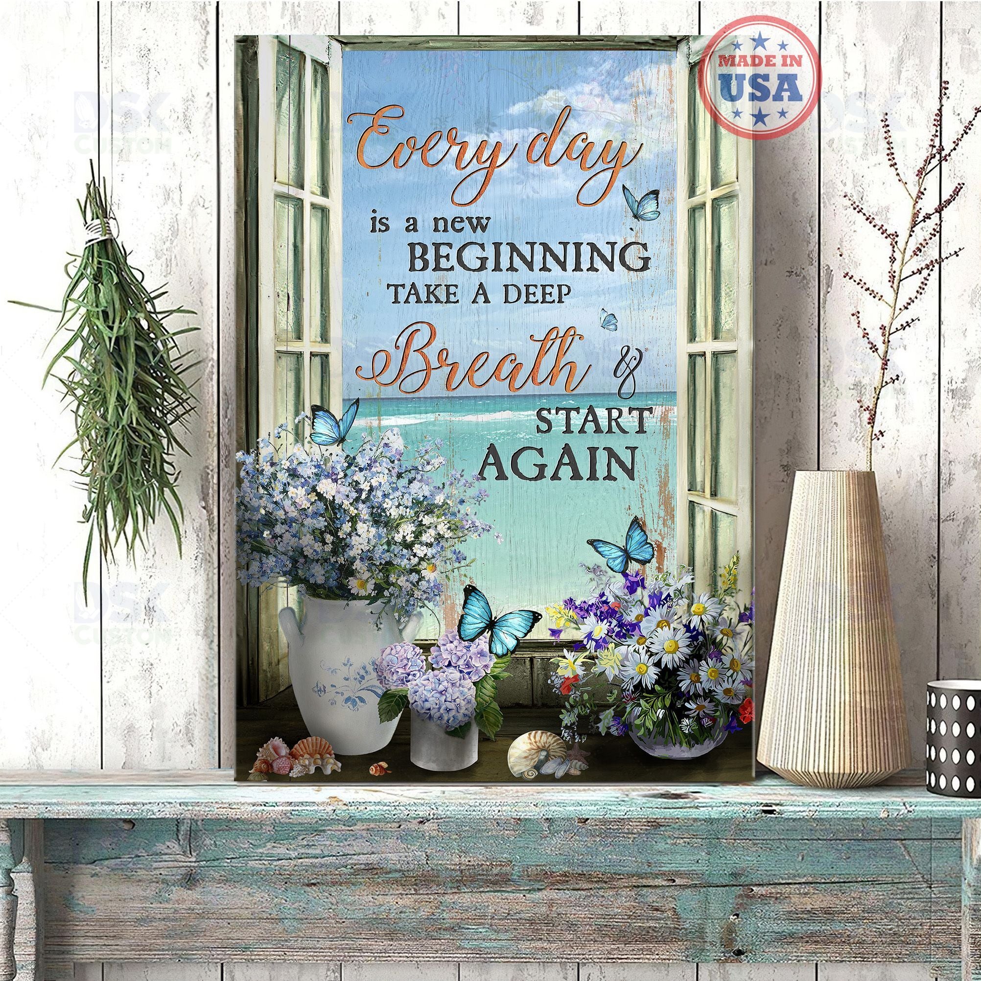 Butterfly Canvas Wall Art Home Decor – Coastal  – Every Day Is A New Beginning 04 [Id5-P]