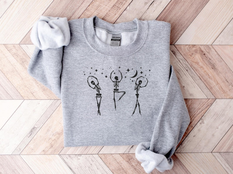 Dancing Skeleton Halloween Embroidered Sweatshirt 2D Crewneck Sweatshirt All Over Print Sweatshirt For Women Sweatshirt For Men Sws3450