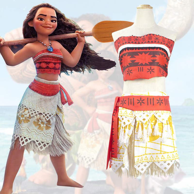 Anime Cosplay Moana Kids Summer Clothing Cute New Arrival Halloween Cartoon Costume Dresses Necklace Girl Suit alx