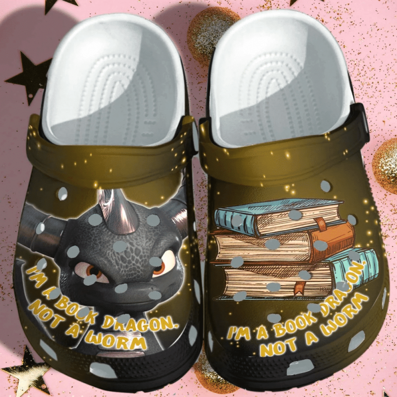 Book Dragon Book Worm Gift For Lover Rubber clog Shoes Comfy Footwear 2