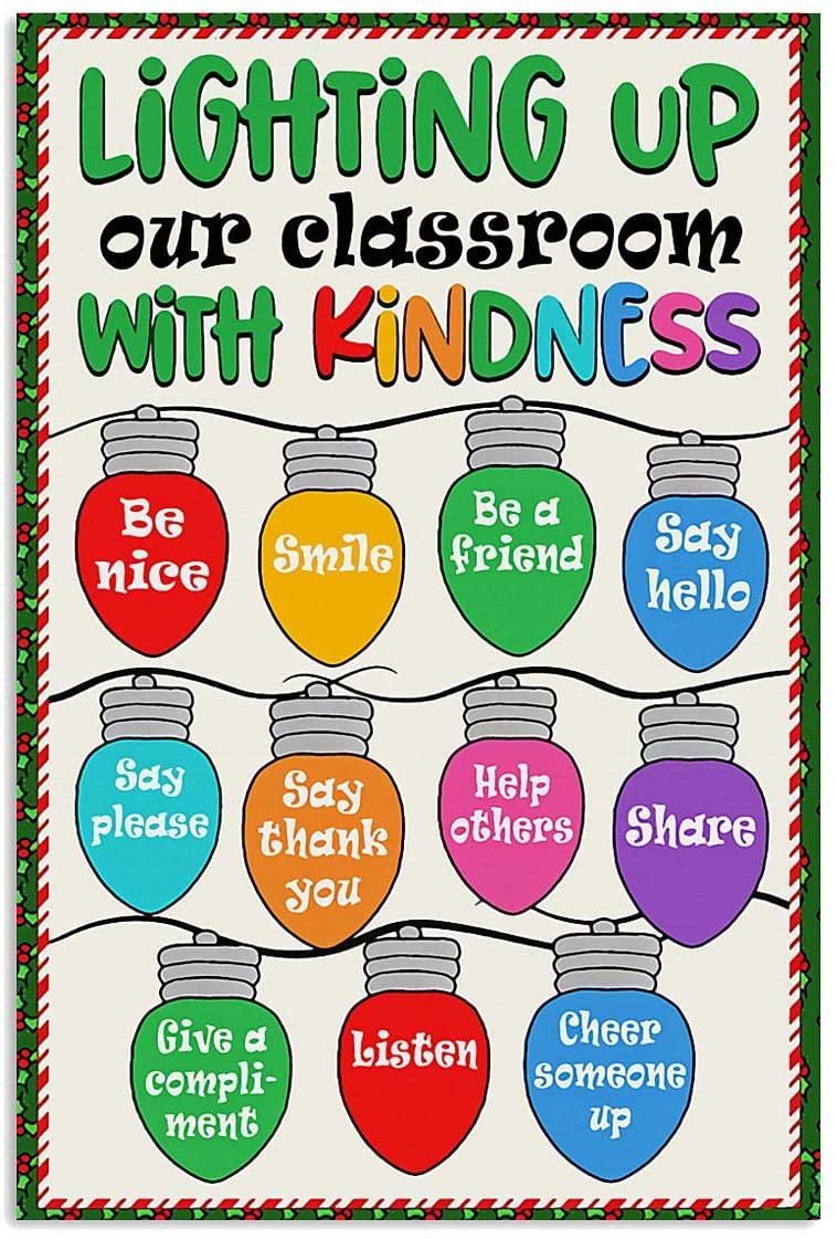 Vintage Teacher Lighting Up Our Classroom With Kindness Poster Art Print      Home Decor Gift For Men Women Family Friend On Birthday Xmas