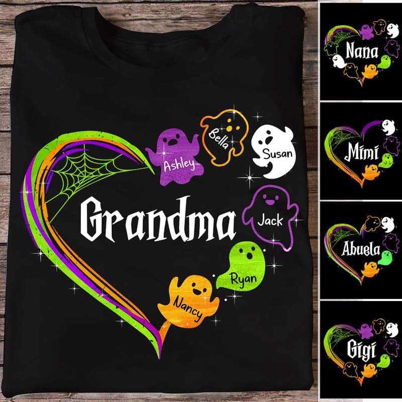 Grandma Boo Crew Heart Color Halloween Personalized Shirt