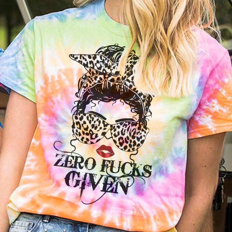 ZERO FCKS GIVEN LEOPARD MESSY BUN TIE DYE SHIRT – TLNH1106213