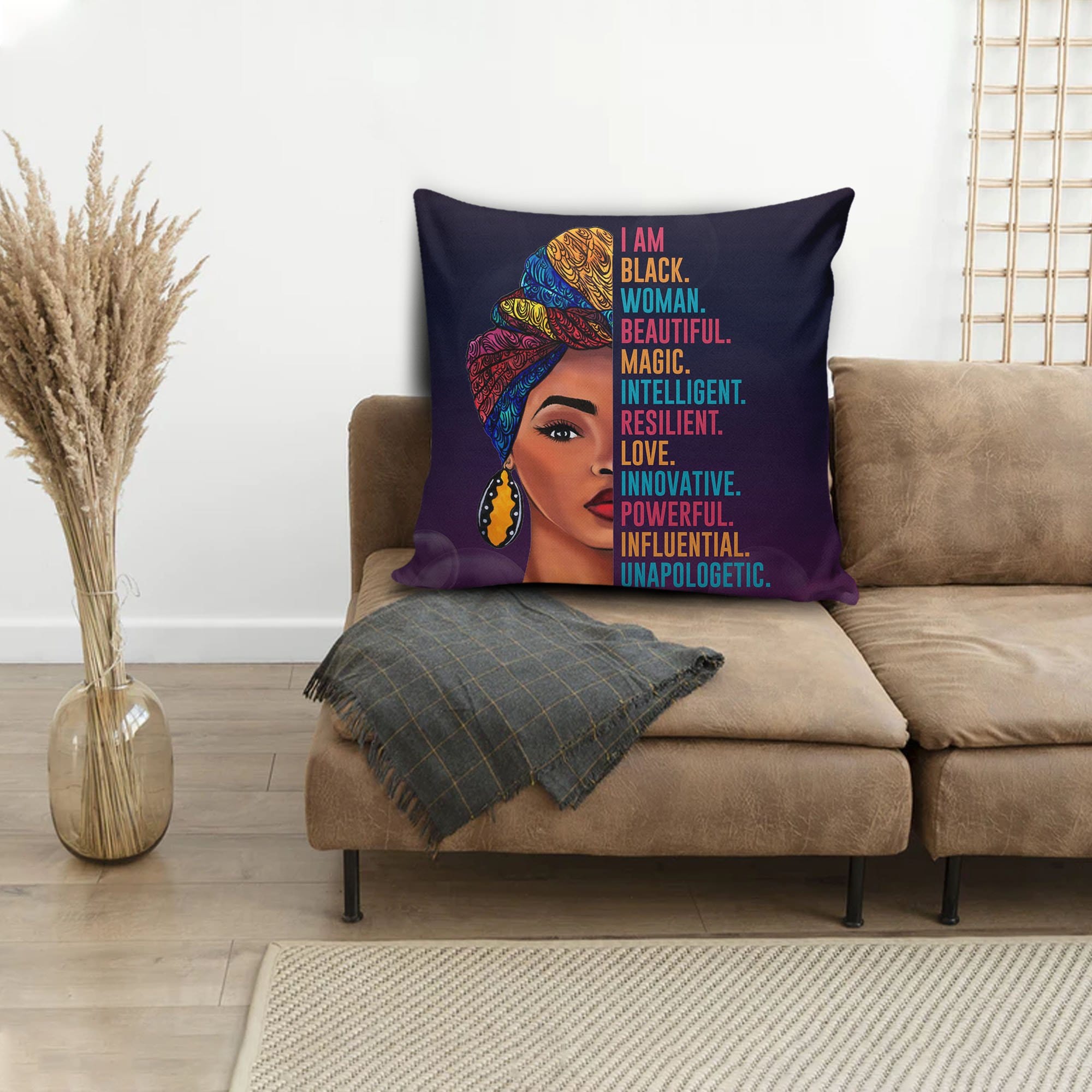 Afrocentric Throw Pillows Afro Girl I Am Black Beautiful Magic Intelligent Woman Square Throw Pillow African Print Decorative Pillows