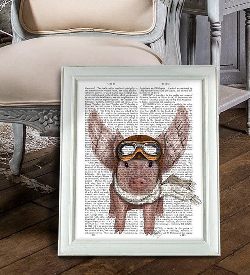 Flying Pig Print – Pig With Wings – Pig Gift For Pig Lover Pig Illustration Pig Drawing Pig Poster Pig Wall Art Wall Hanging Digital Poster
