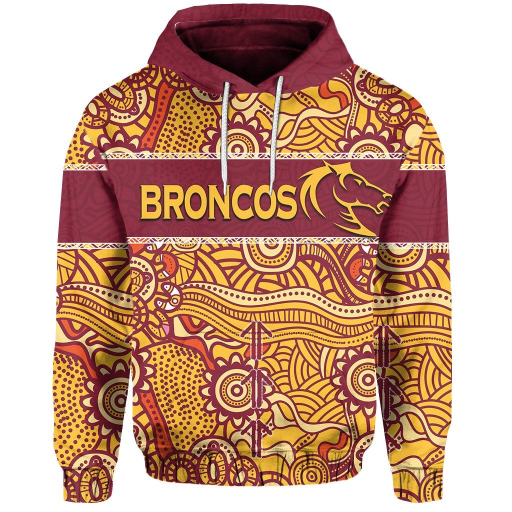 (Custom Personalised)Brisbane Broncos Hoodie Aboriginal Pattens TH4