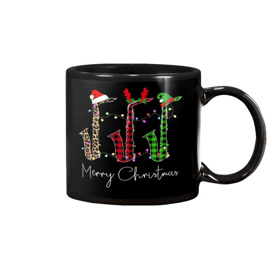 The Saxophone Leopard Red Plaid Funny Christmas White Mug