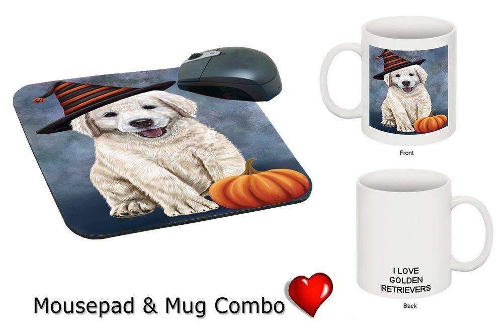 Christmas Happy Holidays Golden Retriever Puppy Wearing Witch Hat Mug & Mousepad Combo Gift Set Mmcg0626