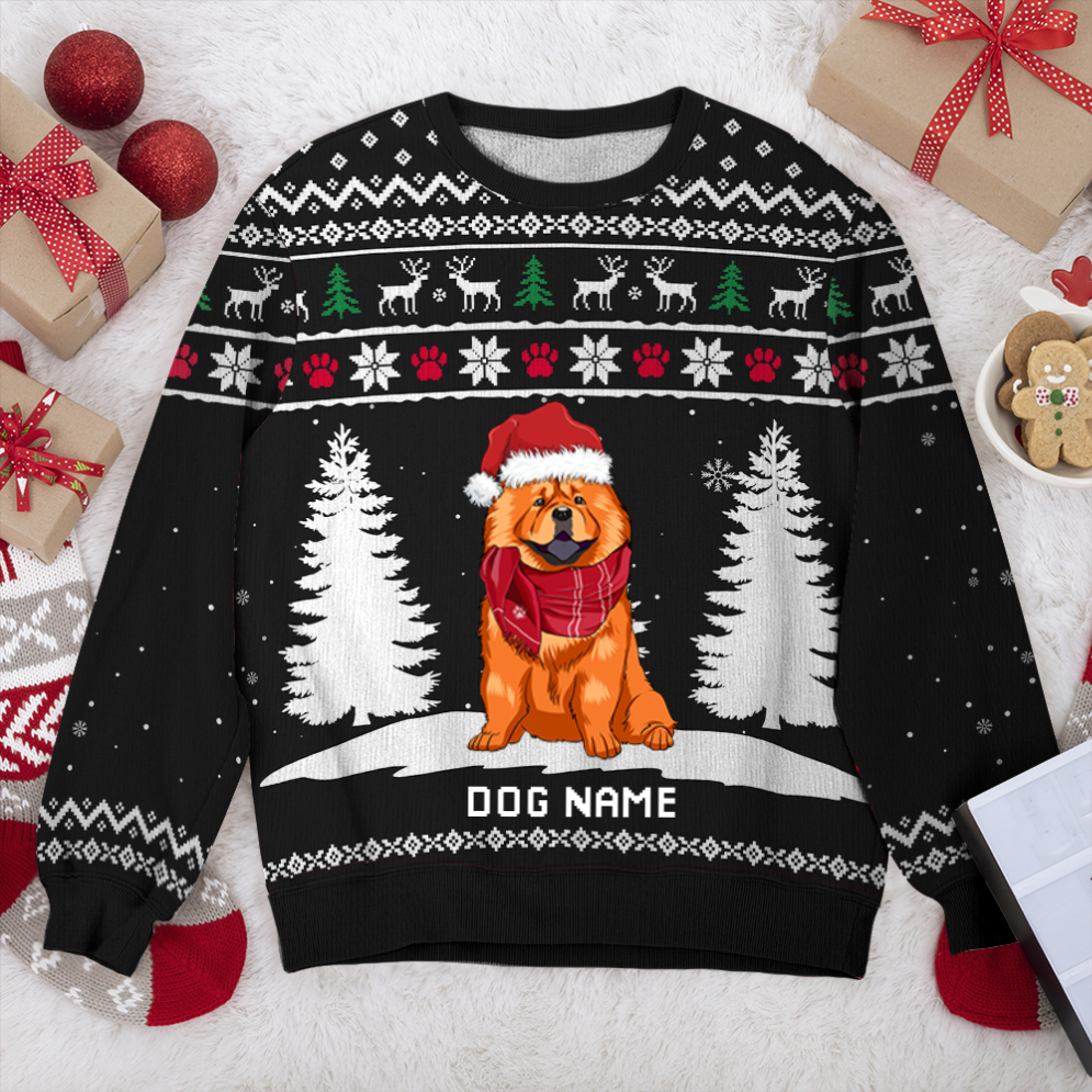 Chow Chow Winter Dog Personalized Sweater, Dog Ugly Christmas Sweater