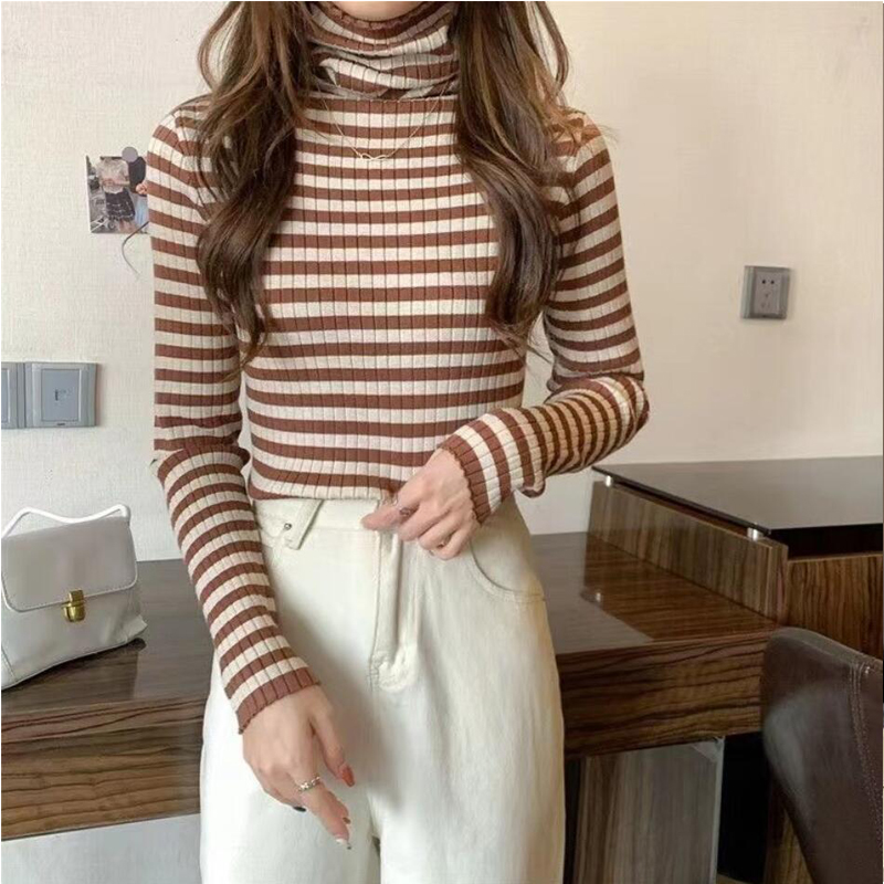 Y2K Striped Sweater Turtleneck Women 2022 Autumn Winter Korean Fashion Slim Pullover Basic Top Soft Knit Sweaters Long Sleeve alx