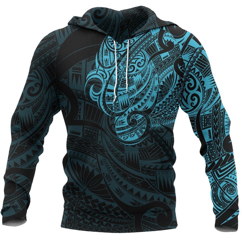 Maori Tattoo Style All Over Hoodie Blue Version NVD