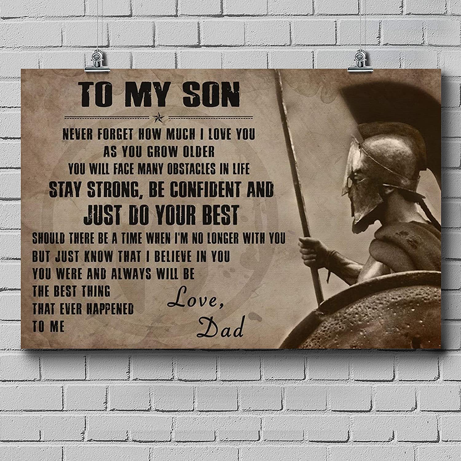 Spartan Poster – DAD to Son – JUST DO Your Best – Great Gift for Any Occasion: Birthday, Anniversary, Christmas, New Years, Valentines Day, Graduation