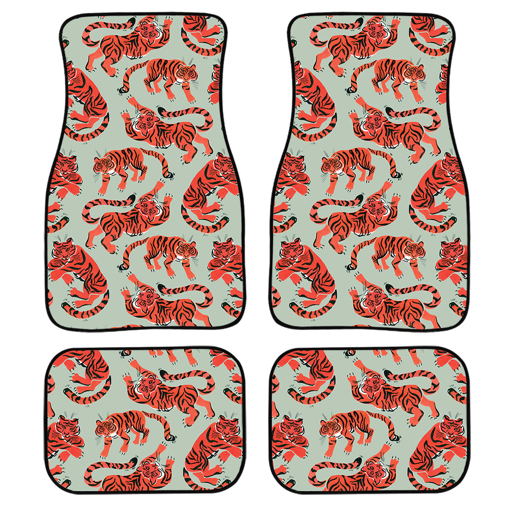 Gouache Tiger Pattern Print Front And Back Car Floor Mats, Front Car Mat