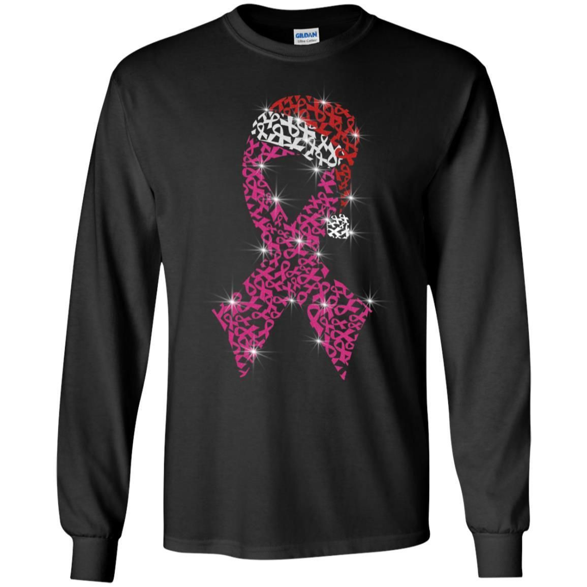 Pink Ribbon With Santa Hat Breast Cancer Awareness X-Mas Gift Shirt