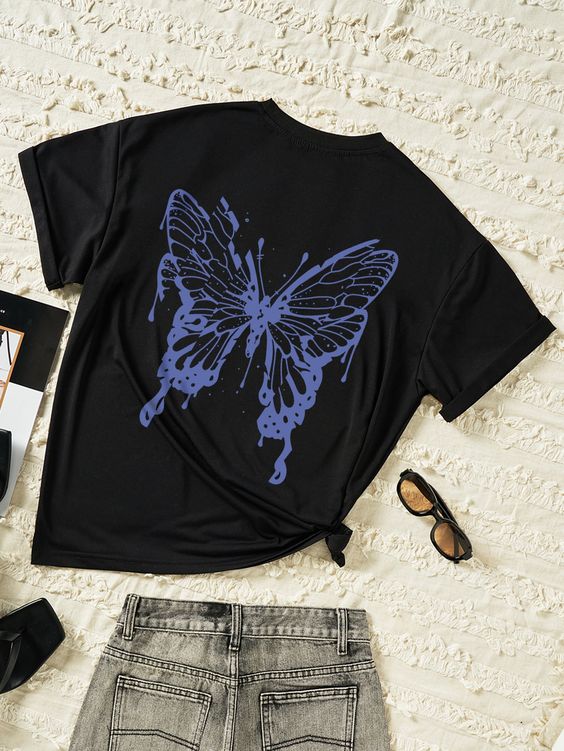 Butterfly Print Round Neck T-shirt