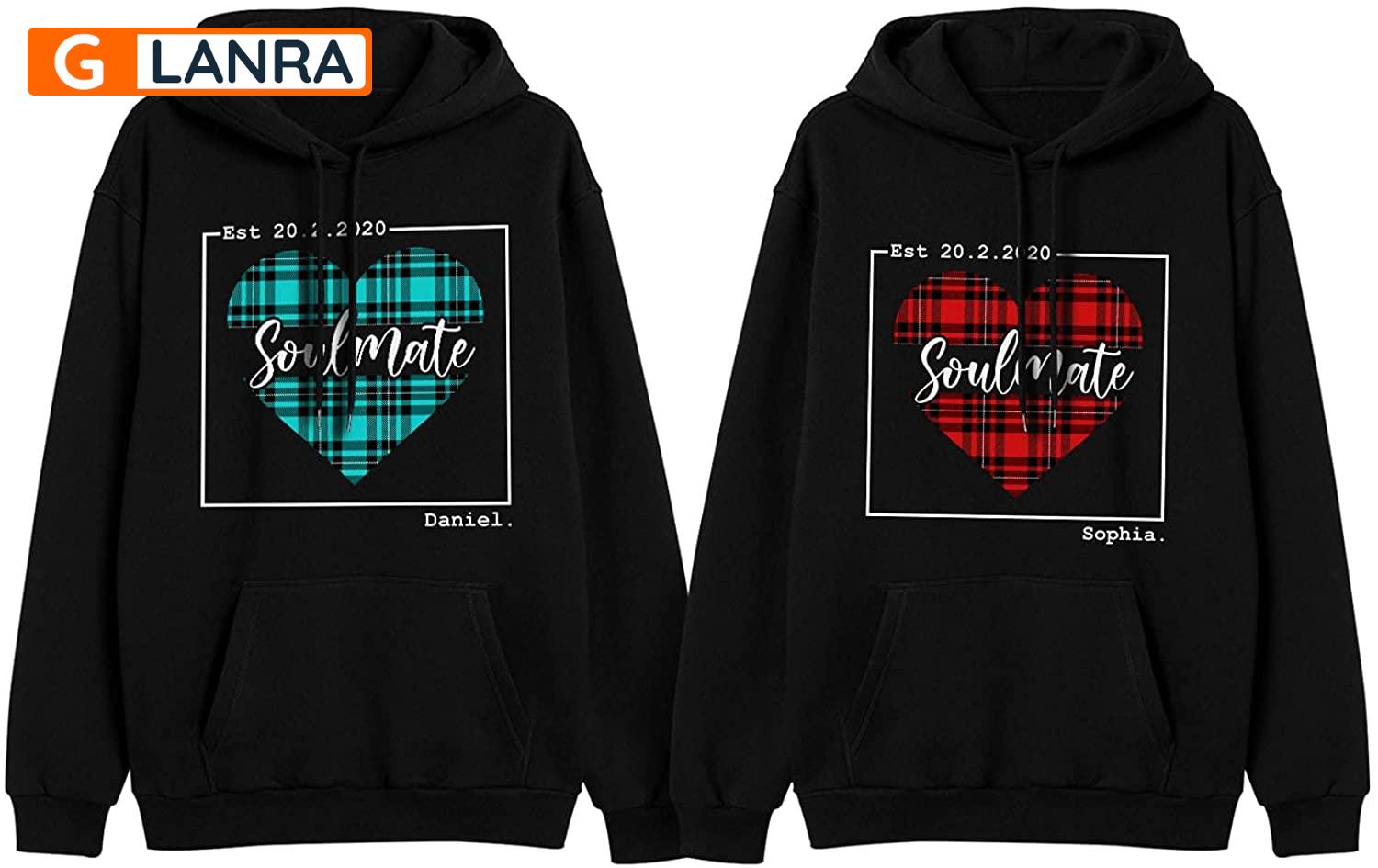 Personalized Soulmate Hoodie, Custom Heart Couple Hoodie, Matching Couple Hoodie, Husband Wife Hoodie, Unisex Sweater, Sweatshirt