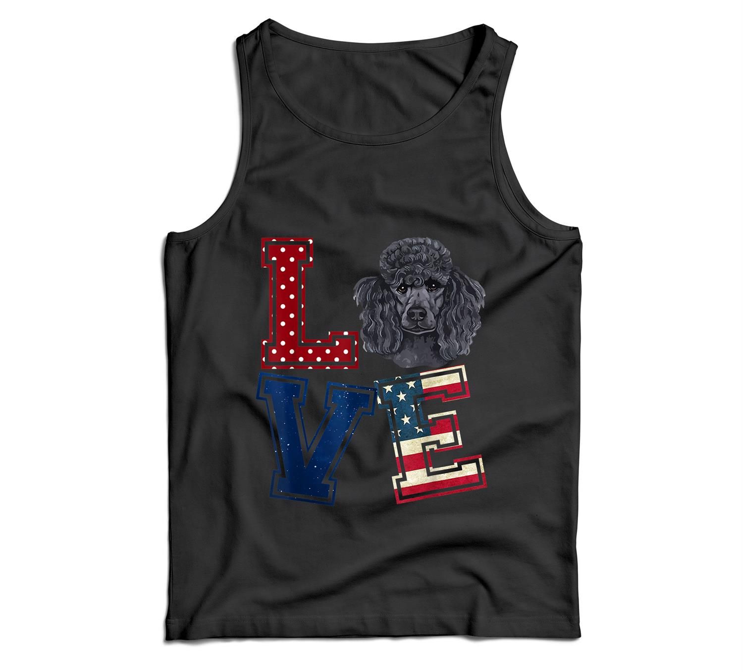 Love Poodle Face American Flag Patriotic 4Th Of July Men Tank Top