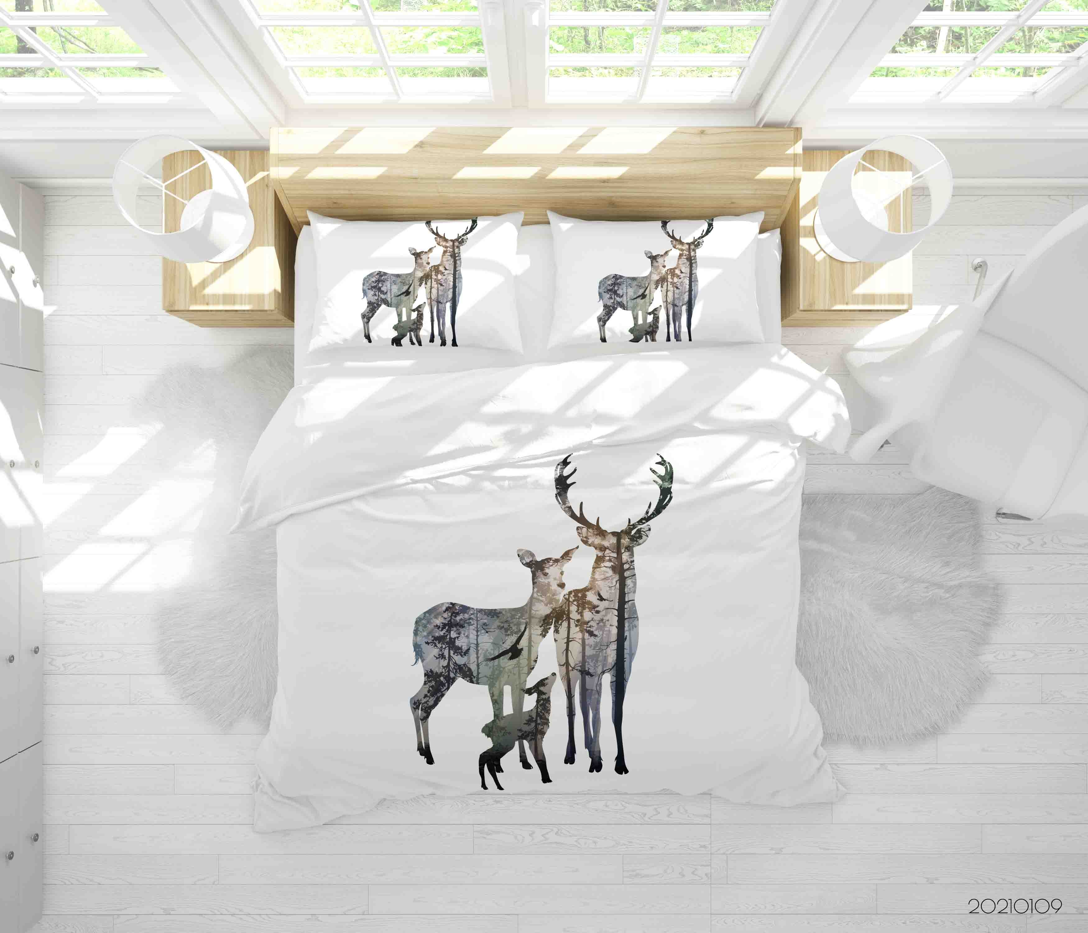 3D Cartoon Animal Elk Forest Quilt Cover Set Bedding Set Duvet Cover Pillowcases 68 Lqh