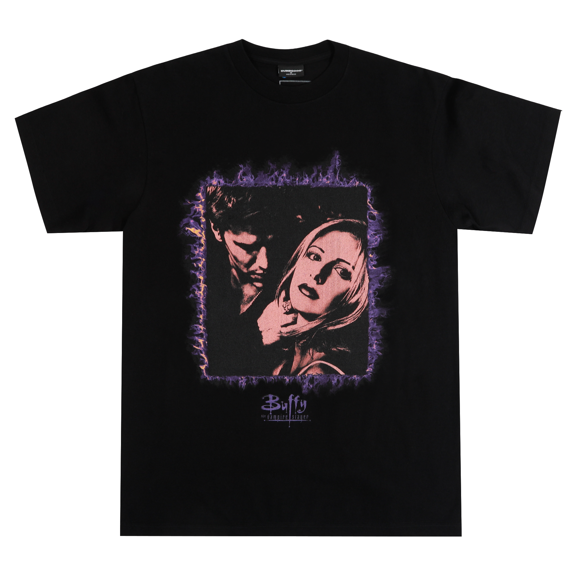 Buffy On Fire Neck Bite Black Tee