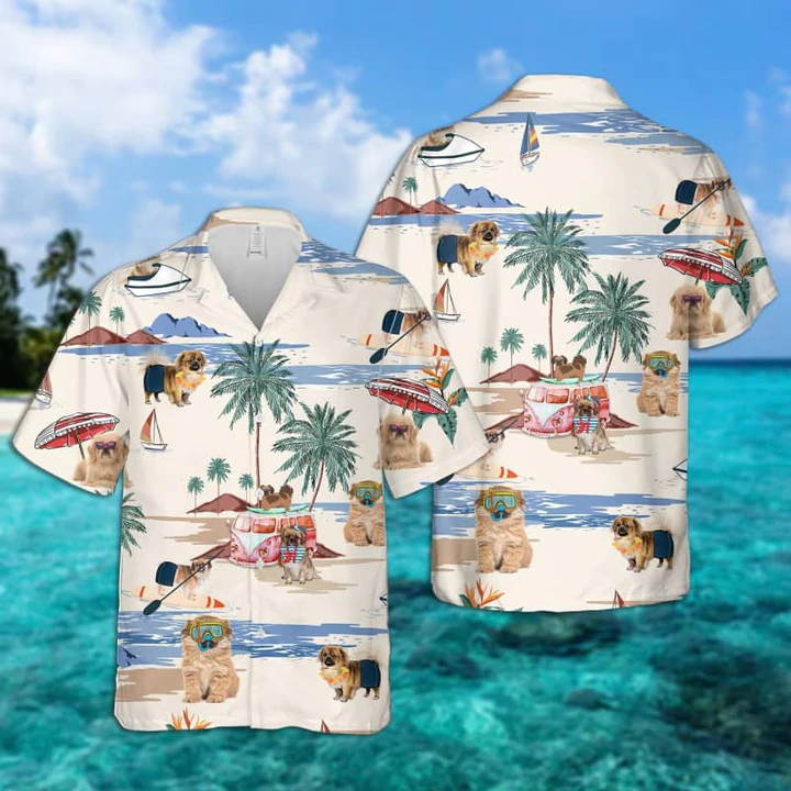 Tibetan Spaniel Summer Beach Hawaii Hawaii Shirts For Men Short Sleeve Aloha Shirt Ha87608