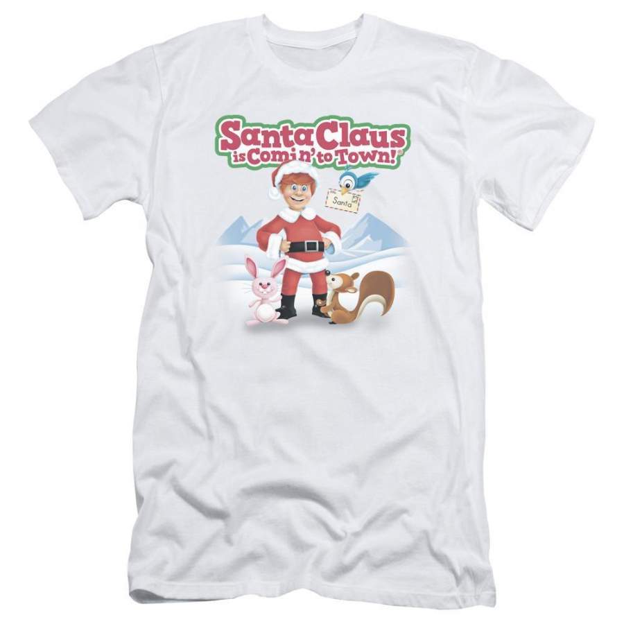 Santa Claus Is Comin to Town Animal Friends Men’s Slim Fit T-Shirt