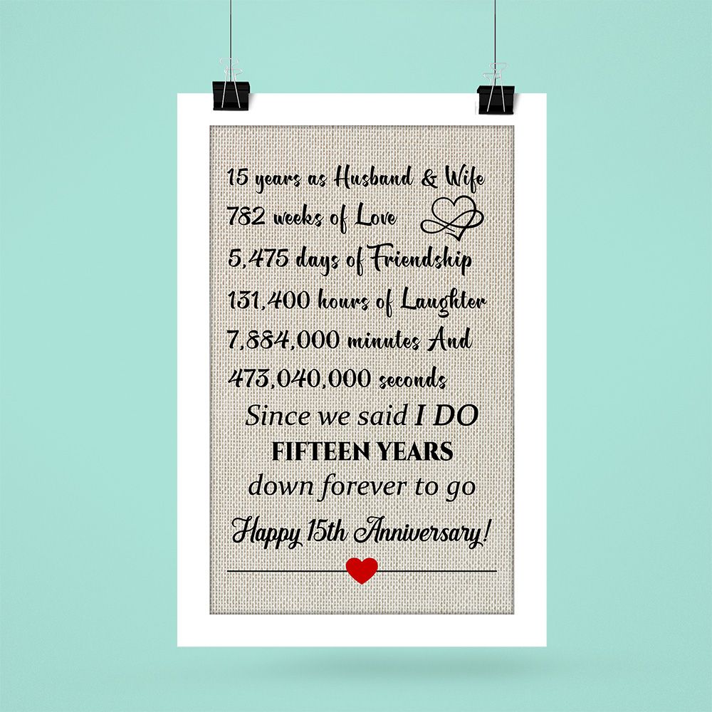 15Th Wedding Anniversary Gifts Poster For Couple, Parents, Wife & Husband, Him, Her