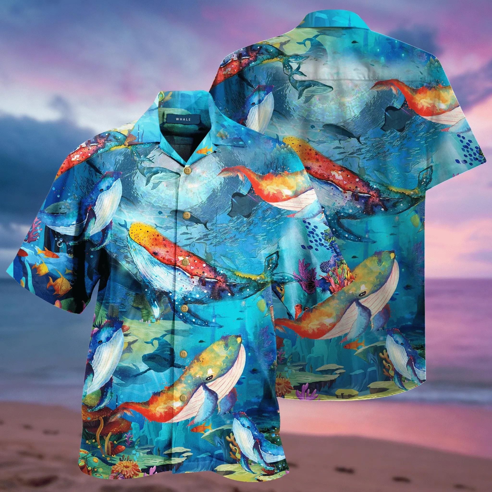 Whale Aloha Hawaiian Shirt Colorful Short Sleeve Summer Beach Casual Shirt For Men And Women