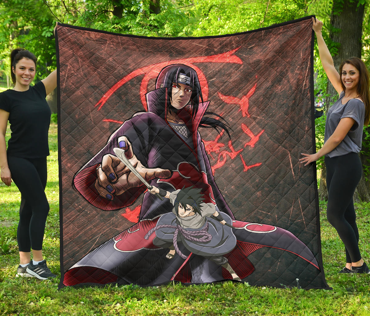 Naruto Anime Itachi Sasuke Uchiha Fighting Premium Quilt Blanket