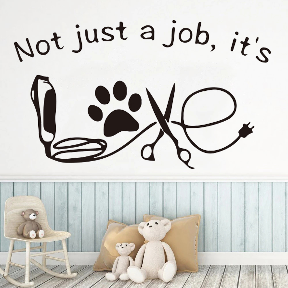 Large Pet Dog Groomer Not Just A Job it’s Love Window Viny Wall Stickers Puppy Dog Animal Groomer Love Qutoe Glass Decals DW7759 alx