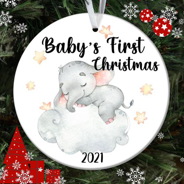 Baby Elephant First Christmas Ceramic Ornament – Baby’S First Christmas Ornament – Decorative Christmas Ornament