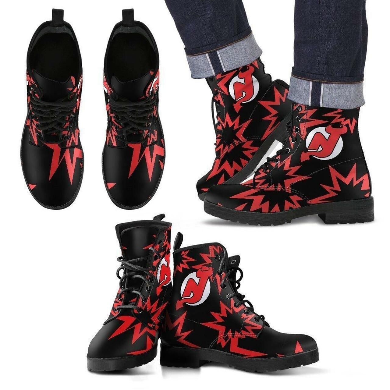 New Jersey Devils Leather Boots Fashion Women Boots Shoes Shoes3826