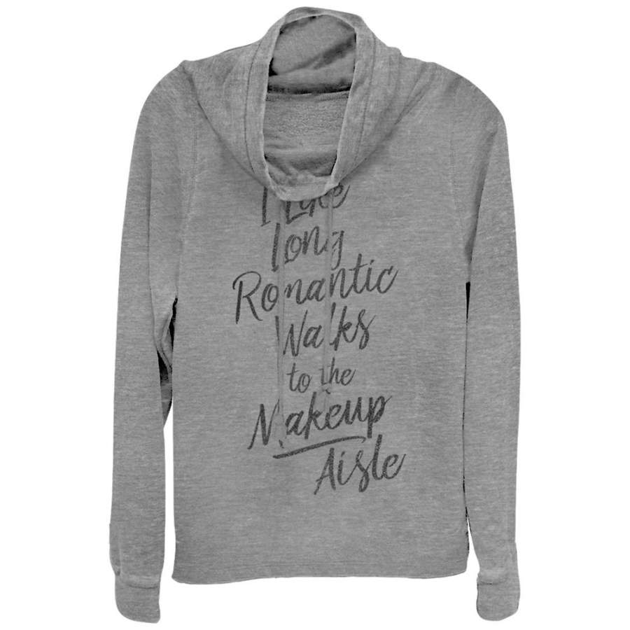 CHIN UP Junior’s Makeup Aisle  Cowl Neck Sweatshirt Gray Heather