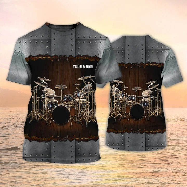 Personalized Drummer T Shirt Metal Pattern, Drum Set 3D All Over Print On Shirt, Drummer Club Uniform