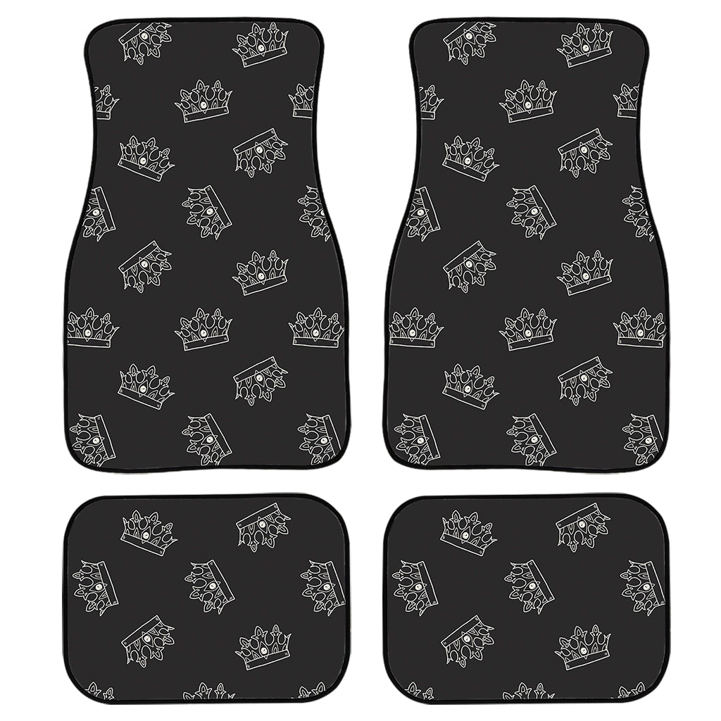 Doodle Crown Pattern Print Front And Back Car Floor Mats, Front Car Mat