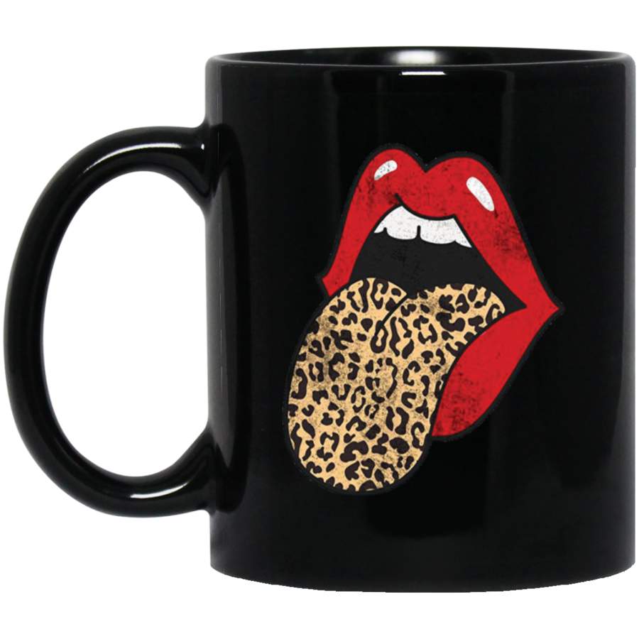 Red Lips Leopard Ongue Cheeah Animal Prin Rendy Graphic Swea 11 oz 15 oz Black Mug