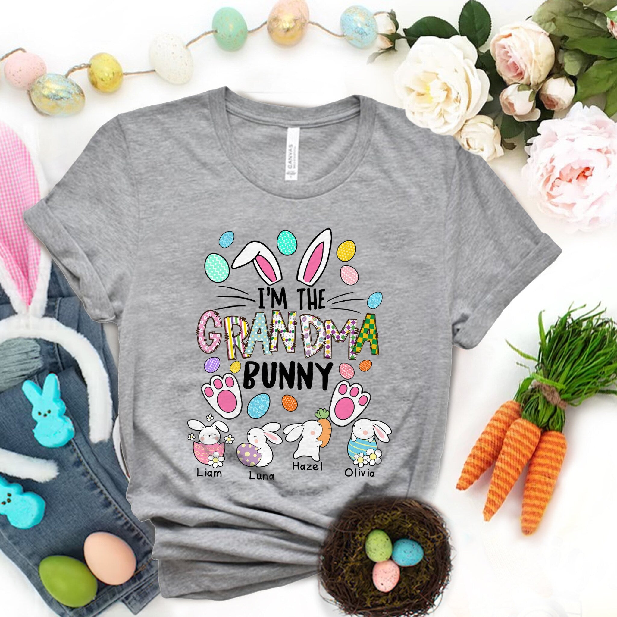 Personalized I’M The Grandma Bunny T-Shirt, Cute Bunny Easter Tshirt, Happy Easter Day Shirt, Grandkids Name Shirt, Easer Day Gift For Nana