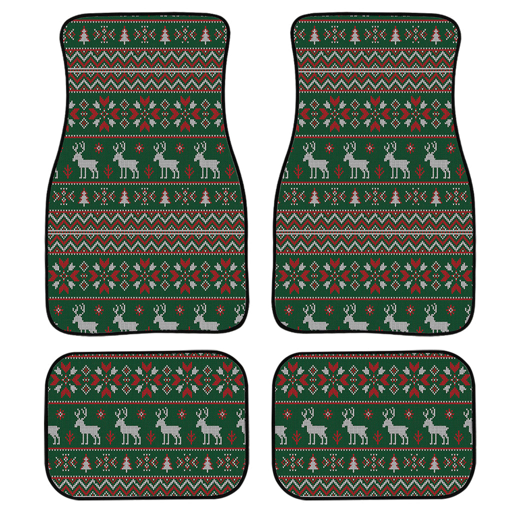 Christmas Holiday Knitted Pattern Print Front And Back Car Floor Mats, Front Car Mat