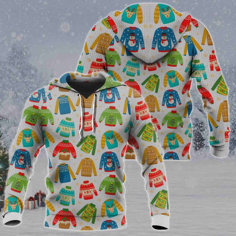 Ugly Christmas All Over Print Hoodies