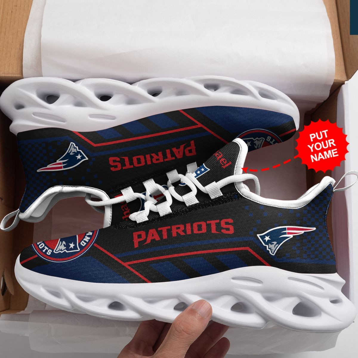 New England Patriots Custom Name  Max Soul Sneaker Shoes For Fan