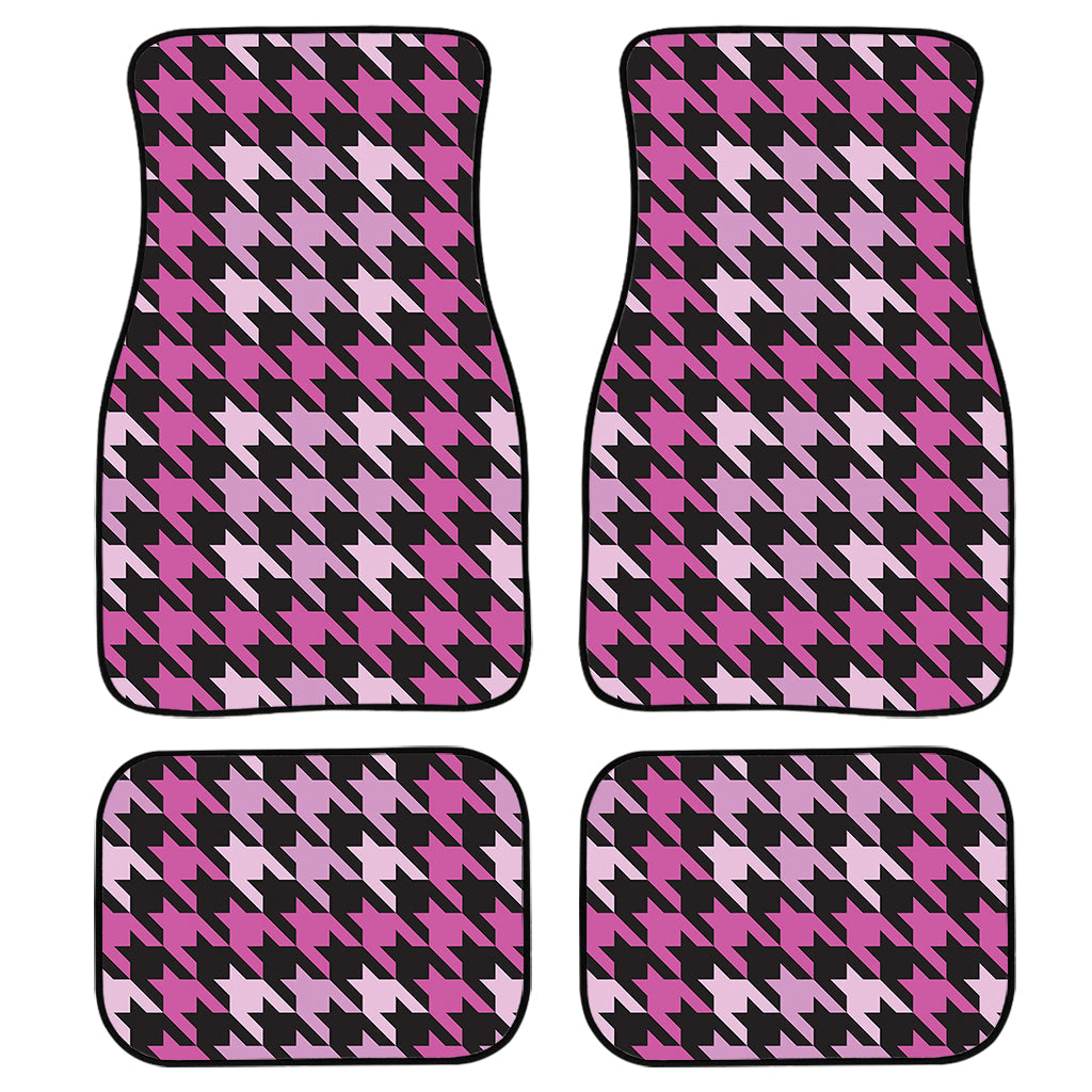 Pink Houndstooth Pattern Print Front And Back Car Floor Mats, Front Car Mat