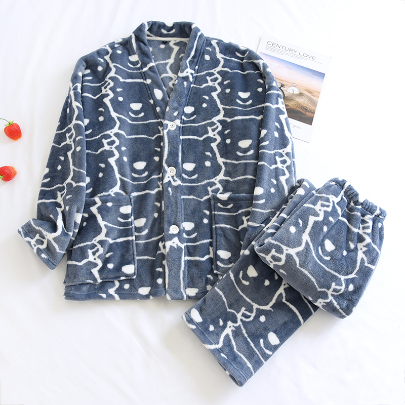 Winter Flannel Couple Pajamas Sets Thick Warm Home Clothing Sleepwear Plus Velvet Female Nightgown Suit New Pyjama Femme Pijama alx