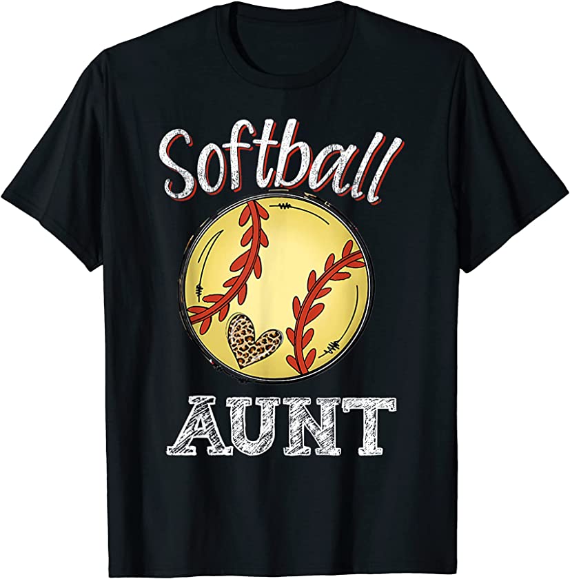 Softball Aunt Leopard Tee Ball Funny Mother’s Day T-Shirt