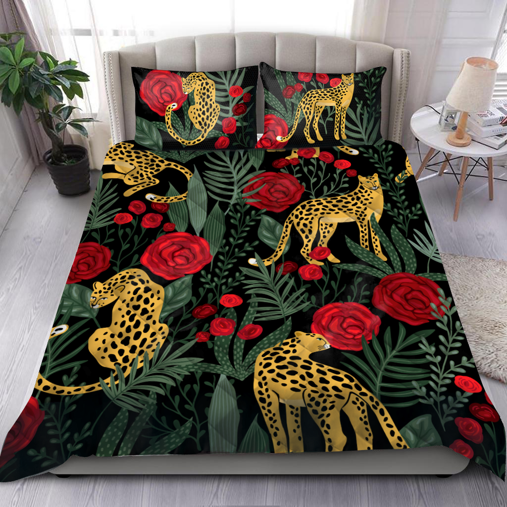 Rosy Leopard In Tropical Forest Quilt Bedding Set By Sun Jj240621