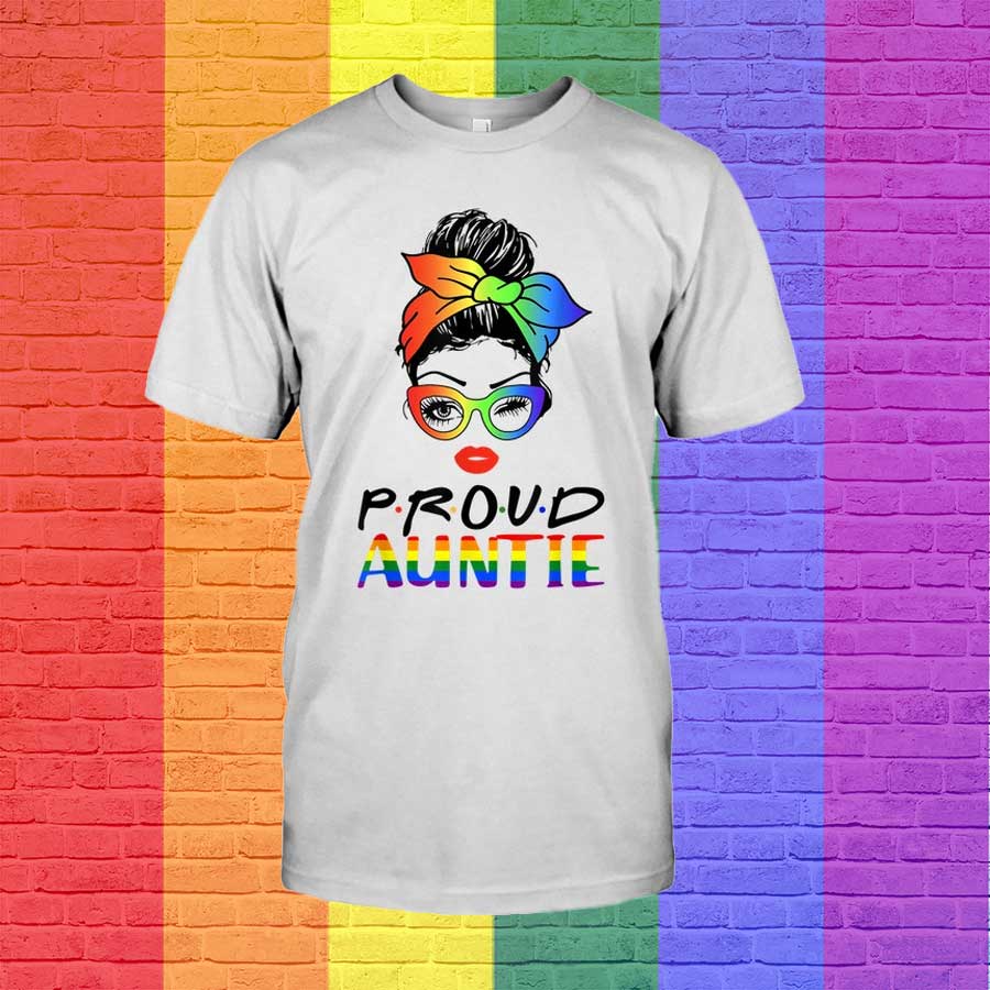 Messy Hair Bun Proud Auntie Lgbt Gay Pride Support Lgbtq T Shirt, Lesbian Pride Clothes, Lesbian Shirts