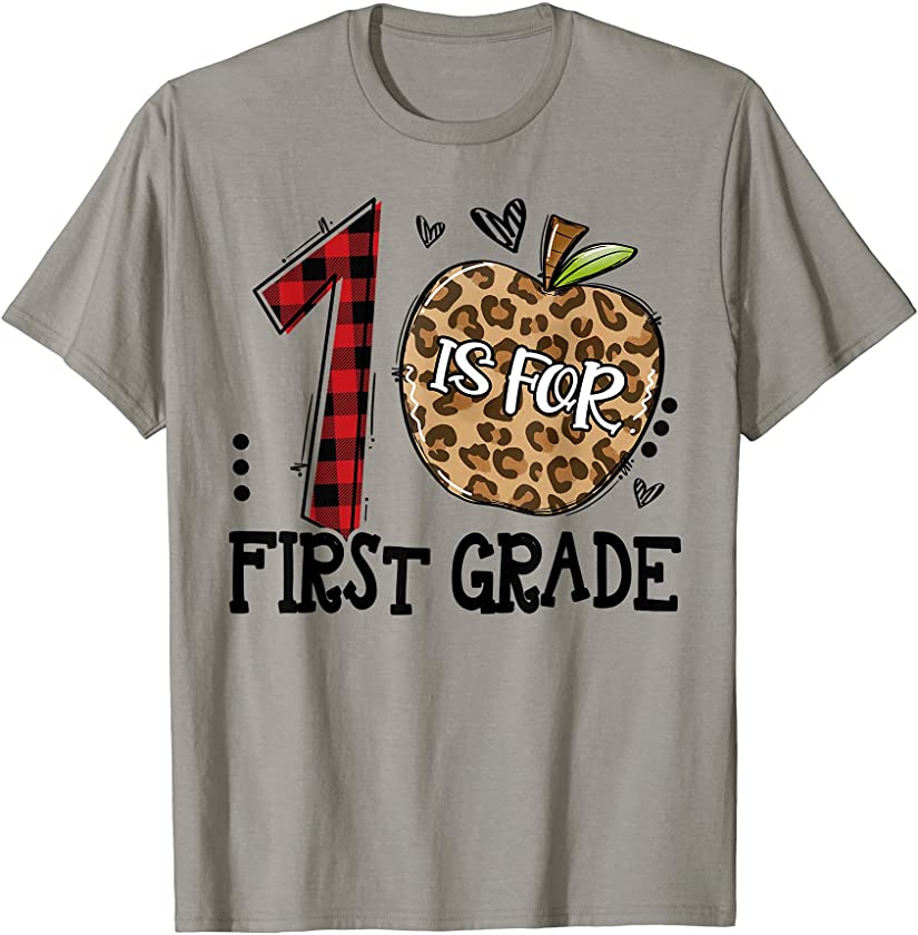 1 Is For First Grade Teacher Leopard Buffalo Plaid T-Shirt